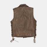 Men's Vintage Laces Distressed Brown Biker Motorcycle Concealed Carry Leather Vest