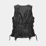 Ladies Braided Side Laces Motorcycle Biker Black Leather Concealed Carry Vest