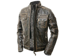 Men's Vintage Biker Café Racer Designer Distressed Cowhide Leather Jacket