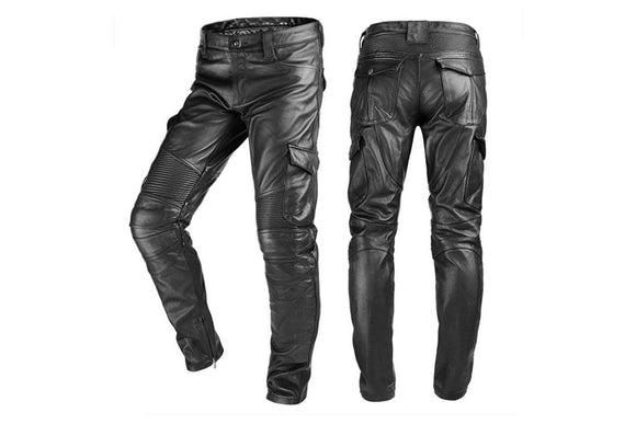 MEN CLASSIC FITTED STRETCHED RIDING BIKER MOTORCYCLE LEATHER PANTS