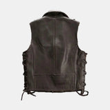 Men's Side Laces Distressed Brown Classic Biker Motorcycle Concealed Carry Leather Vest