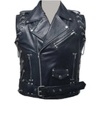 Men Cafe Racer Rocker Style Zippered Motorcycle Concealed Carry Leather Vest