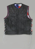 Hunt Club Style US Flag Men's Padded Motorcycle Concealed Carry Leather Vest