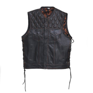 Hunt Club Style Side Laced Paisley Men's Motorcycle Concealed Carry Leather Vest