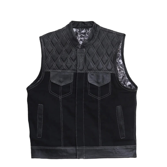 Hunt Club Men's Paisley Motorcycle Concealed Carry Leather And Denim Vest