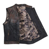 Hunt Club Style SOA Men's Club Camo Motorcycle Concealed Carry Leather And Denim Vest