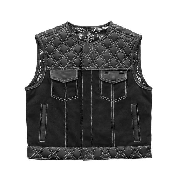 Hunt Club Stinger  Men's Custom Diamond Stitched Motorcycle Concealed Carry Leather And Denim Vest
