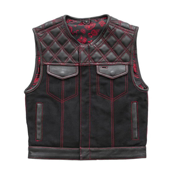 Hunt Club Style Stinger Men's Paisley Diamond Stitched Motorcycle Concealed Carry Leather And Denim Vest