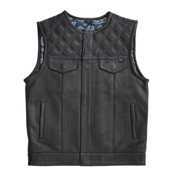 Hunt Club Style Men's Paisley Diamond Stitched Motorcycle Concealed Carry Leather And Denim Vest