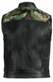 Hunt Club Style Camo Zippered Men's Motorcycle Concealed Carry Leather Vest