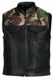 Hunt Club Style Camo Zippered Men's Motorcycle Concealed Carry Leather Vest