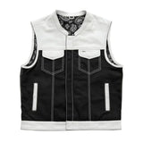 Hunt Club Style Men's Paisley Diamond Stitched Motorcycle Concealed Carry Leather And Denim Vest