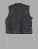 Hunt Club Style US Flag Men's Padded Motorcycle Concealed Carry Leather Vest