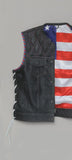 Hunt Club Style US Flag Men's Padded Motorcycle Concealed Carry Leather Vest