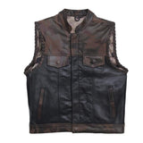 Hunt Club Style SOA Men's Club Camo Motorcycle Concealed Carry Leather And Denim Vest