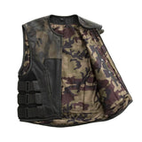 Men's Hunt Club Leather Tactical Swat Style Camo Liner Motorcycle Vest Concealed Carry