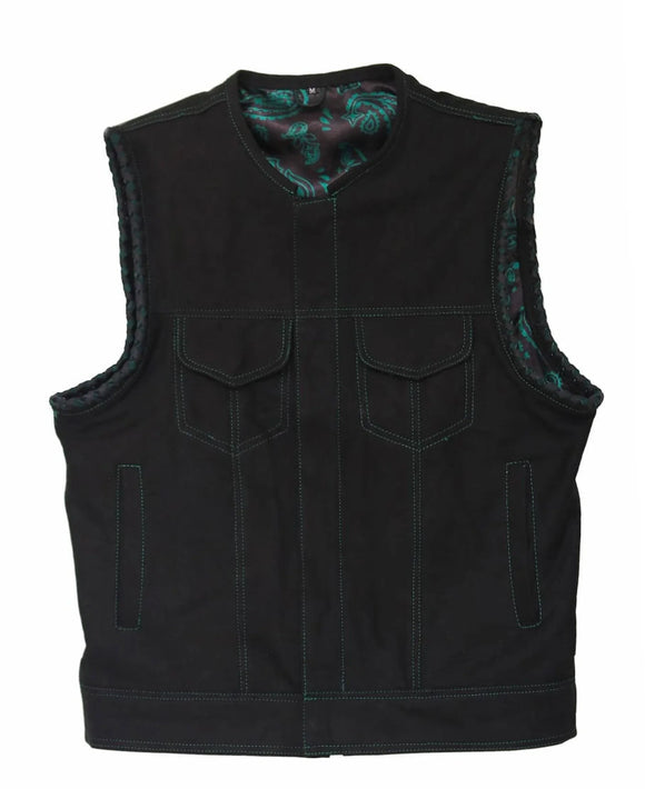 Hunt Club Heavy Canvas Braided Men's Motorcycle Concealed Carry Denim Vest