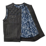 Hunt Club Style Men's Paisley Diamond Stitched Motorcycle Concealed Carry Leather And Denim Vest