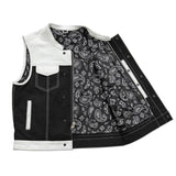 Hunt Club Style Men's Paisley Diamond Stitched Motorcycle Concealed Carry Leather And Denim Vest