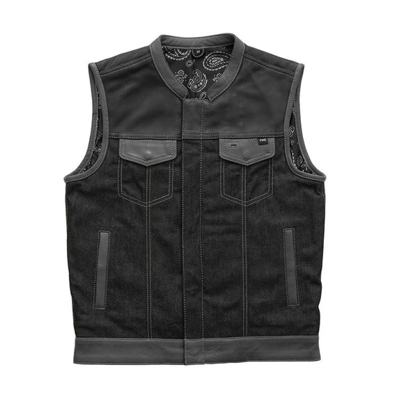Hunt Club Men's Motorcycle Concealed Carry Leather And Denim Vest