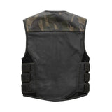 Men's Hunt Club Leather Tactical Swat Style Camo Liner Motorcycle Vest Concealed Carry