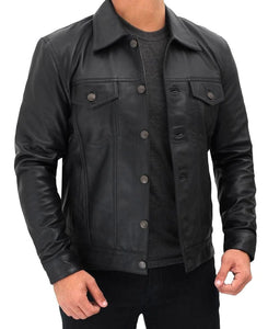 Men's Trucker Style Motorycle Concealed Carry Biker Leather Jacket