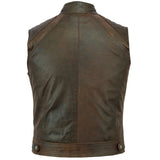 Mens Club Style Distressed Brown Motorcycle Biker Style Leather Vest Concealed Carry