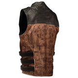 Mens Distressed SWAT Motorcycle Biker Style Leather Vest Tactical Style Concealed Carry