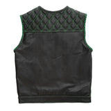 Mens Hunt Club Diamond Stitched Green Paisley Leather Build Denim Motorcycle Concealed Carry Vest