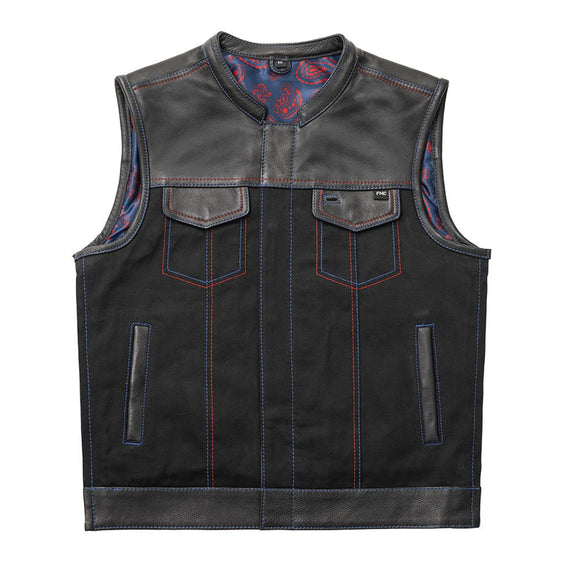 Hunt Club Collared Men's Motorcycle Concealed Carry Leather And Denim Vest