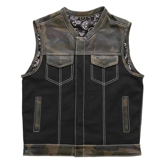 Hunt Club Men's Paisley Motorcycle Concealed Carry Camo Leather And Denim Vest