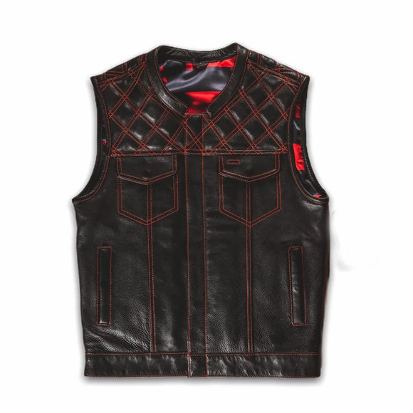 Hunt Club Style US Flag SOA Diamond Sticthed Men's Club Motorcycle Concealed Carry Leather ComboVest