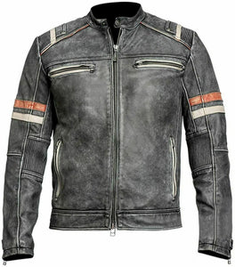 Men Distressed Vintage Cafe Racer Motorcycle Biker Style Concealed Carry Leather Jacket