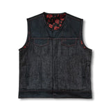 Hunt Club Style Men's Paisley Diamond Stitched Motorcycle Concealed Carry White Leather And Denim Vest