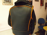 Patch Vest Heavy Buckle Genuine Black Leather Vest With Orange Leather Finish And Hoodie