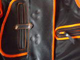 Patch Vest Heavy Buckle Genuine Black Leather Vest With Orange Leather Finish And Hoodie
