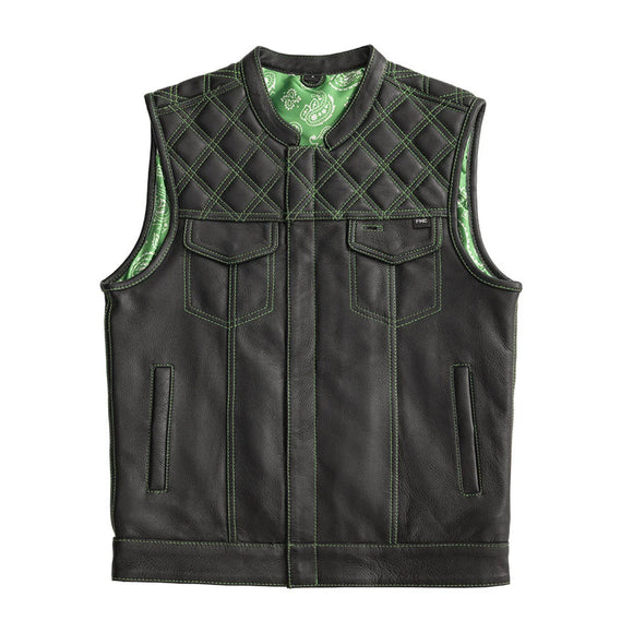 Mens Hunt Club Burton Diamond Quilted Whaler Green Paisley Leather Build Denim Motorcycle Concealed Carry Vest