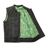 Mens Hunt Club Burton Diamond Quilted Whaler Green Paisley Leather Build Denim Motorcycle Concealed Carry Vest