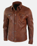 Mens Motorcycle Brown Leather Shirt Concealed Carry