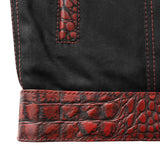 Hunt Club Style Men's Club Paisley Motorcycle Concealed Carry Crocodile Leather And Denim Vest