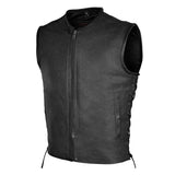 Men Side Laces Motorcycle Low Collared Club Style Concealed Carry Leather Vest