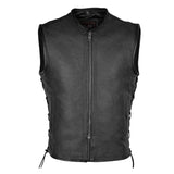 Men Side Laces Motorcycle Low Collared Club Style Concealed Carry Leather Vest