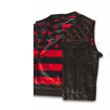 Hunt Club Style US Flag SOA Diamond Sticthed Men's Club Motorcycle Concealed Carry Leather ComboVest