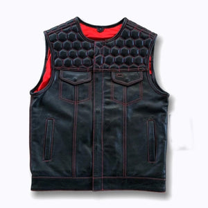 Hunt Club Honey Comb Men's Custom Blood Red Liner Motorcycle Concealed Carry Leather Vest