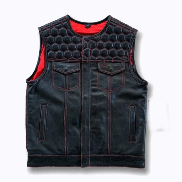 Hunt Club Honey Comb Men's Custom Blood Red Liner Motorcycle Concealed Carry Leather Vest