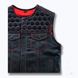 Hunt Club Honey Comb Men's Custom Blood Red Liner Motorcycle Concealed Carry Leather Vest