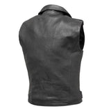 Men's Classic Sleeveless Biker Style Classic Vest Belted Motorcycle Black Leather Vest