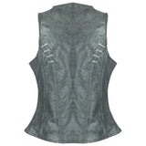 Ladies Distressed Gray Braided Side Laces Motorcycle Leather Concealed Carry Vest