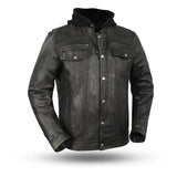 MEN'S MOTORCYCLE BIKER LEATHER JACKET W/DETACHABLE HOOD CONCEALED CARRY JACKET