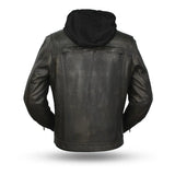 MEN'S MOTORCYCLE BIKER LEATHER JACKET W/DETACHABLE HOOD CONCEALED CARRY JACKET